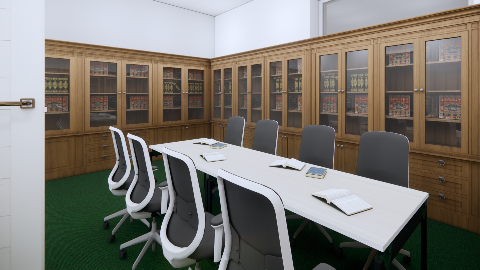 Books on shelves in a library